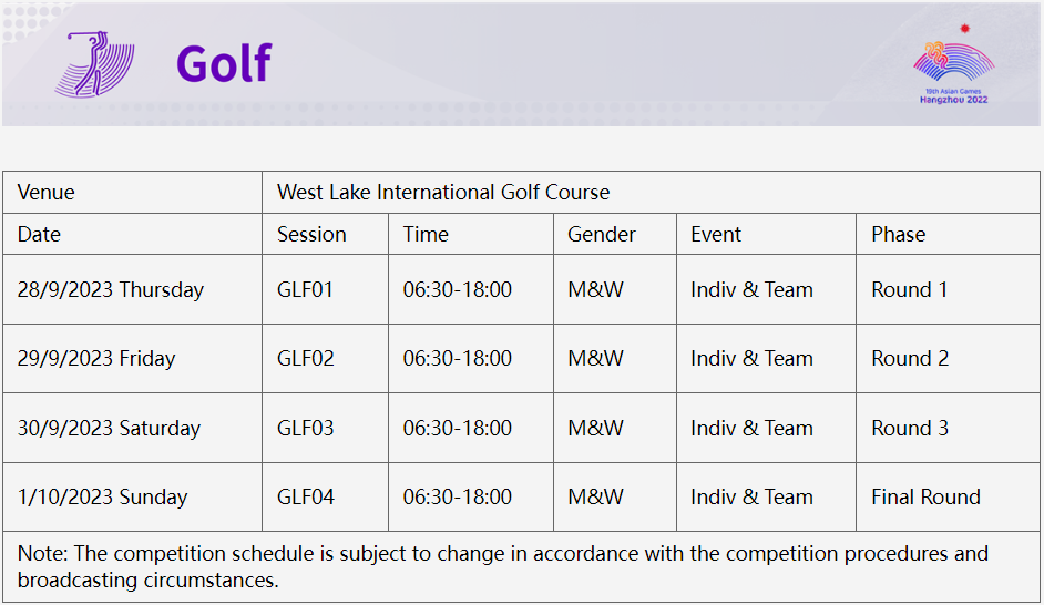항저우 아시안게임 골프 일정